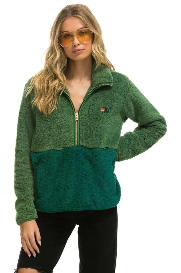WomenMen Teddy Jackets Aviator Nation Teddy Unisex Half Zip Color Block Jacket 8211 Garden Green
