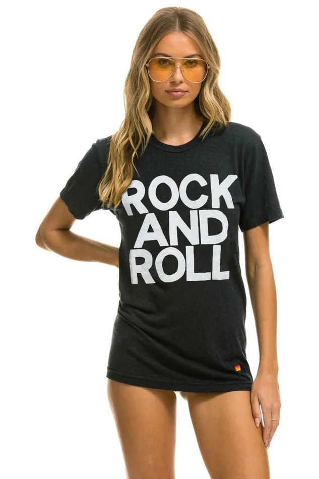 WomenMen Tees Aviator Nation Rock And Roll Tee 8211 Charcoal