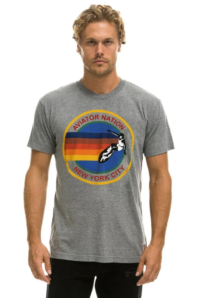 WomenMen Tees Aviator Nation Signature New York City Tee 8211 Heather Grey