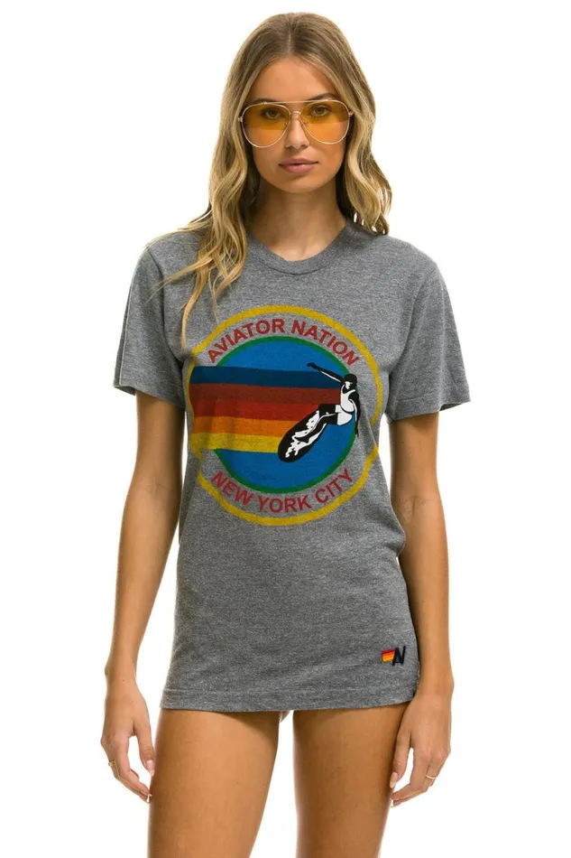 WomenMen Tees Aviator Nation Signature New York City Tee 8211 Heather Grey