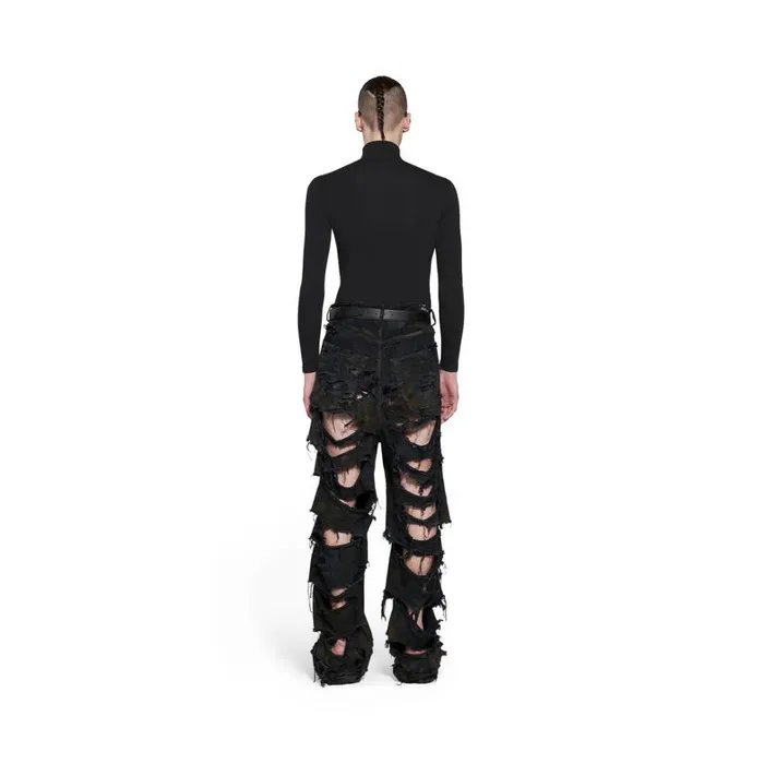 WomenMen Trousers Balenciaga Super Destroyed Baggy Trousers In Black