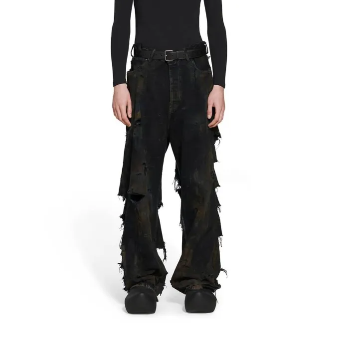WomenMen Trousers Balenciaga Super Destroyed Baggy Trousers In Black