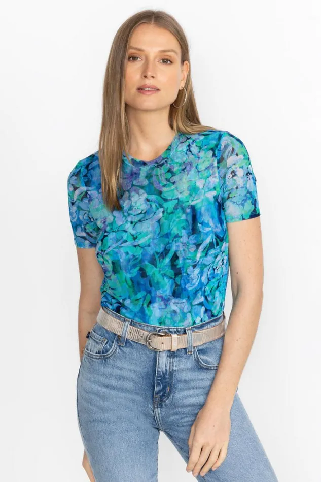 Women MESH SHORT SLEEVE TEE Viletta Floral Johnny Was Tops