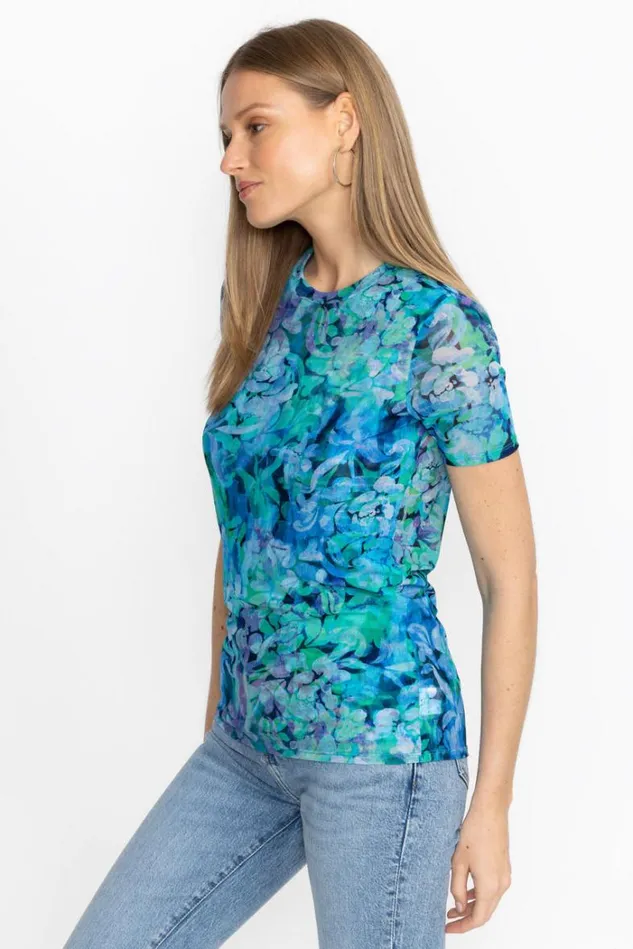 Women MESH SHORT SLEEVE TEE Viletta Floral Johnny Was Tops