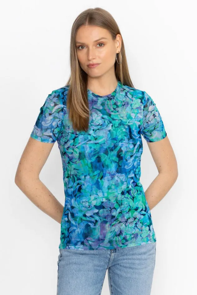 Women MESH SHORT SLEEVE TEE Viletta Floral Johnny Was Tops