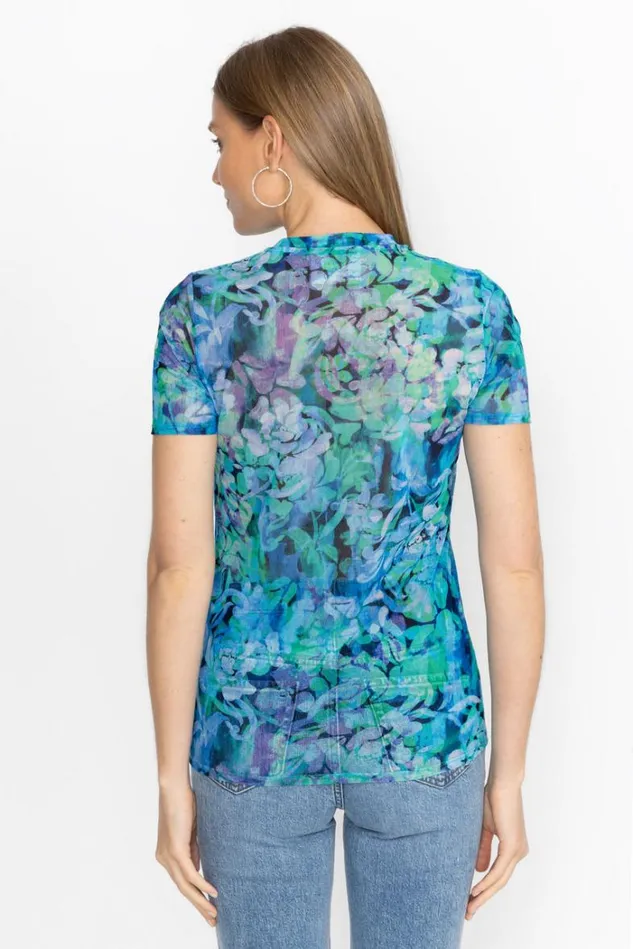 Women MESH SHORT SLEEVE TEE Viletta Floral Johnny Was Tops