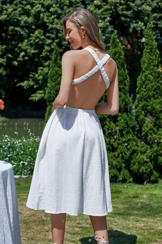 Women Midi Dresses Cupshe Finola Halter Neck Backless Cut Out Sheath Dress White