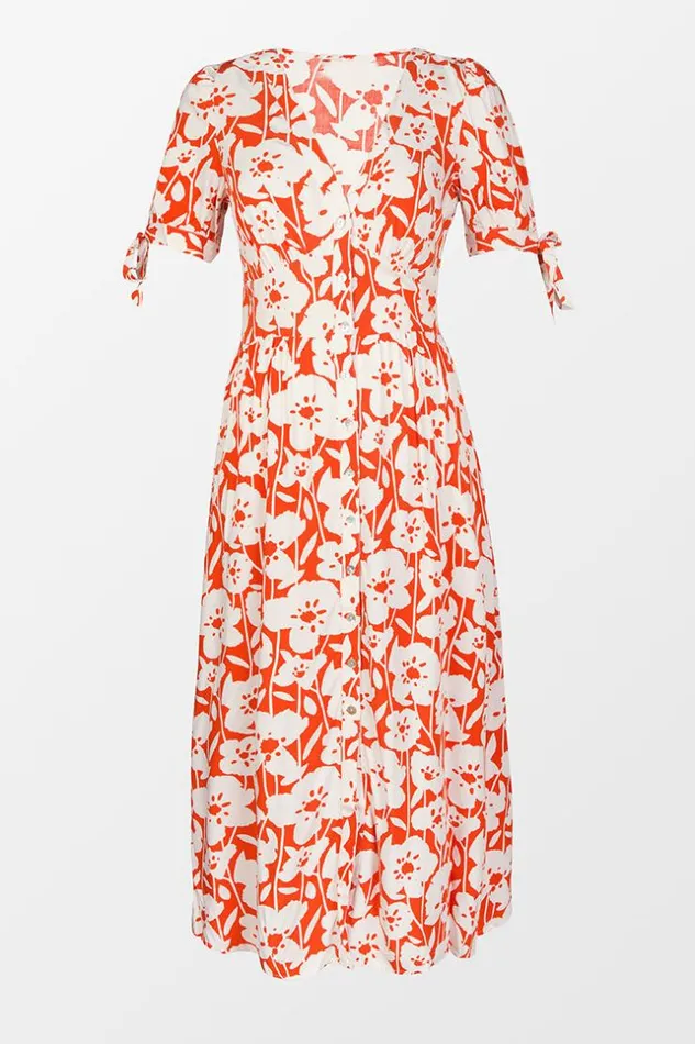 Women Midi Dresses Cupshe Kayley Vneck Tie Fitted Waisted Bubble Sleeve AShape Dress Multicolor