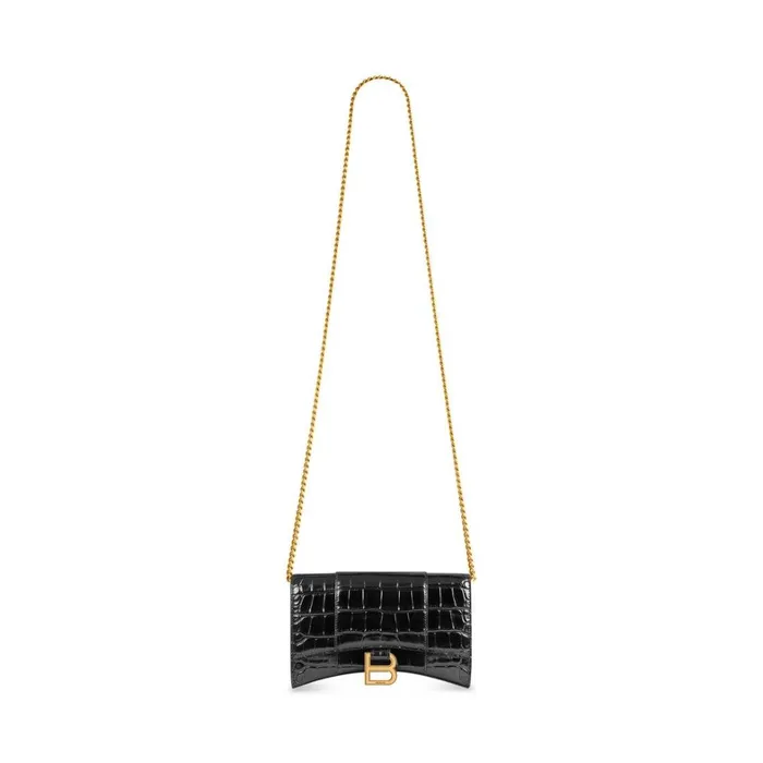 Women Mini Bags Balenciaga Hourglass Wallet On Chain Crocodile Embossed In Black Women Mini Bags Balenciaga Hourglass Wallet On Chain Crocodile Embossed In Black