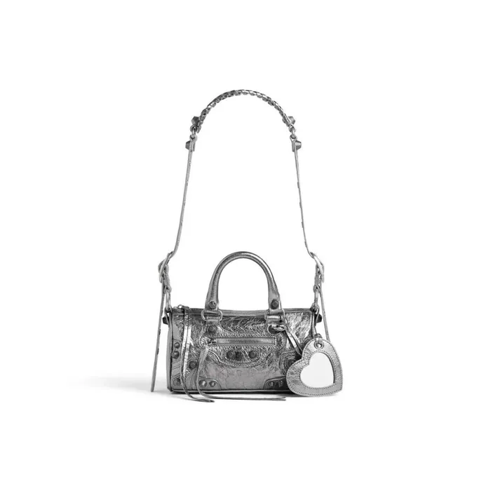 Women Mini Bags Balenciaga Le Cagole Mini Duffle Bag Metallized In Silver