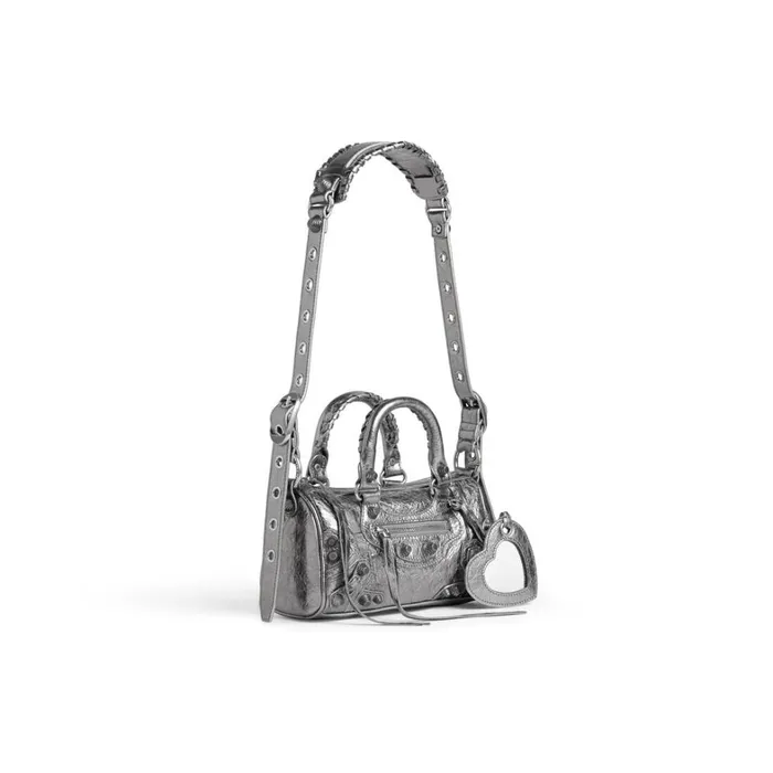 Women Mini Bags Balenciaga Le Cagole Mini Duffle Bag Metallized In Silver