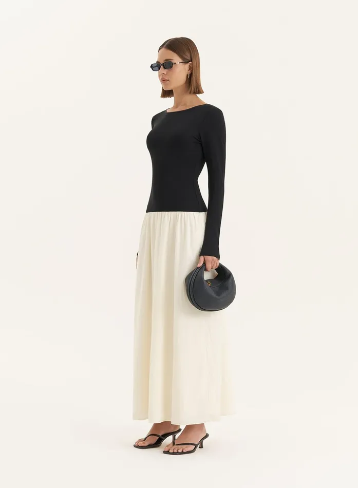 Women Monochrome Contrast Long Sleeve Maxi Dress Rosie 4th and Reckless Dresses