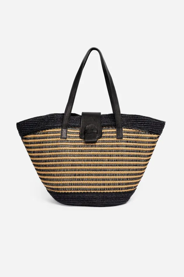 Women ODNA ITALIAN RAFFIA BUCKET TOTE Black Johnny Was Handbags