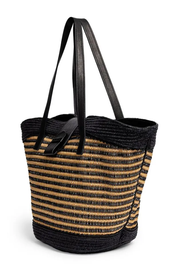 Women ODNA ITALIAN RAFFIA BUCKET TOTE Black Johnny Was Handbags Women ODNA ITALIAN RAFFIA BUCKET TOTE Black Johnny Was Handbags