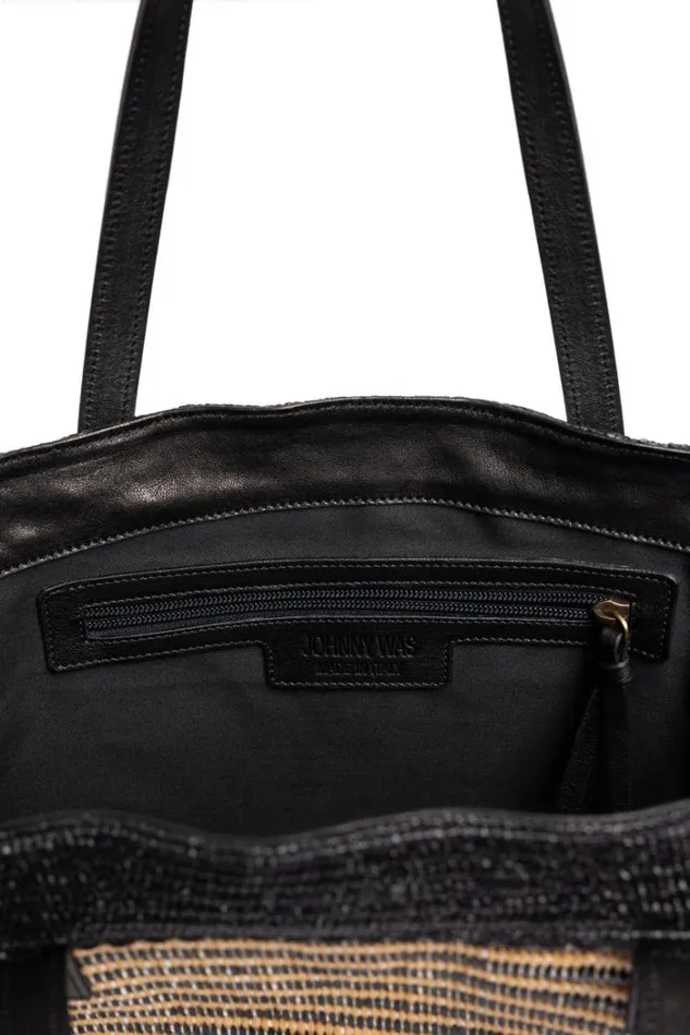 Women ODNA ITALIAN RAFFIA BUCKET TOTE Black Johnny Was Handbags Women ODNA ITALIAN RAFFIA BUCKET TOTE Black Johnny Was Handbags