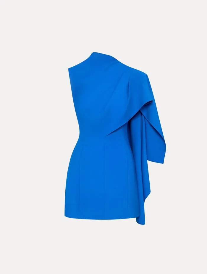 Women One Shoulder Cape Dress Lapis Oscar De La Renta Dresses