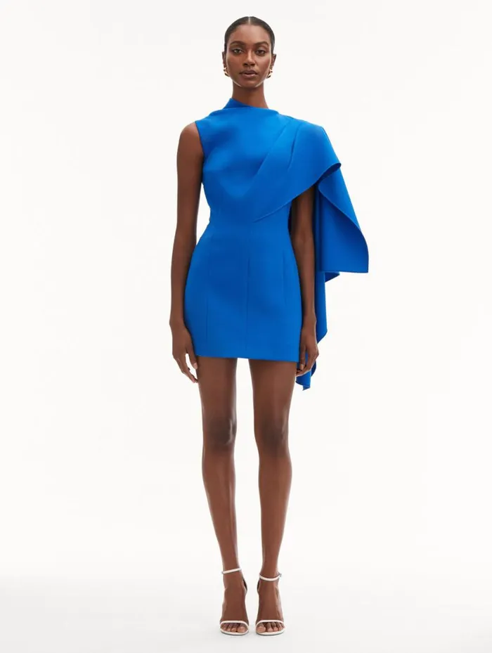 Women One Shoulder Cape Dress Lapis Oscar De La Renta Dresses Women One Shoulder Cape Dress Lapis Oscar De La Renta Dresses