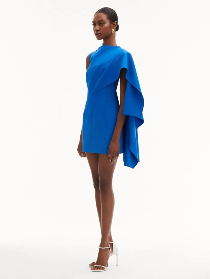 Women One Shoulder Cape Dress Lapis Oscar De La Renta Dresses Women One Shoulder Cape Dress Lapis Oscar De La Renta Dresses