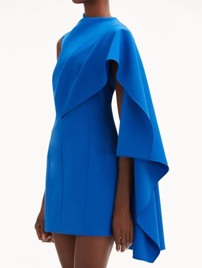 Women One Shoulder Cape Dress Lapis Oscar De La Renta Dresses Women One Shoulder Cape Dress Lapis Oscar De La Renta Dresses