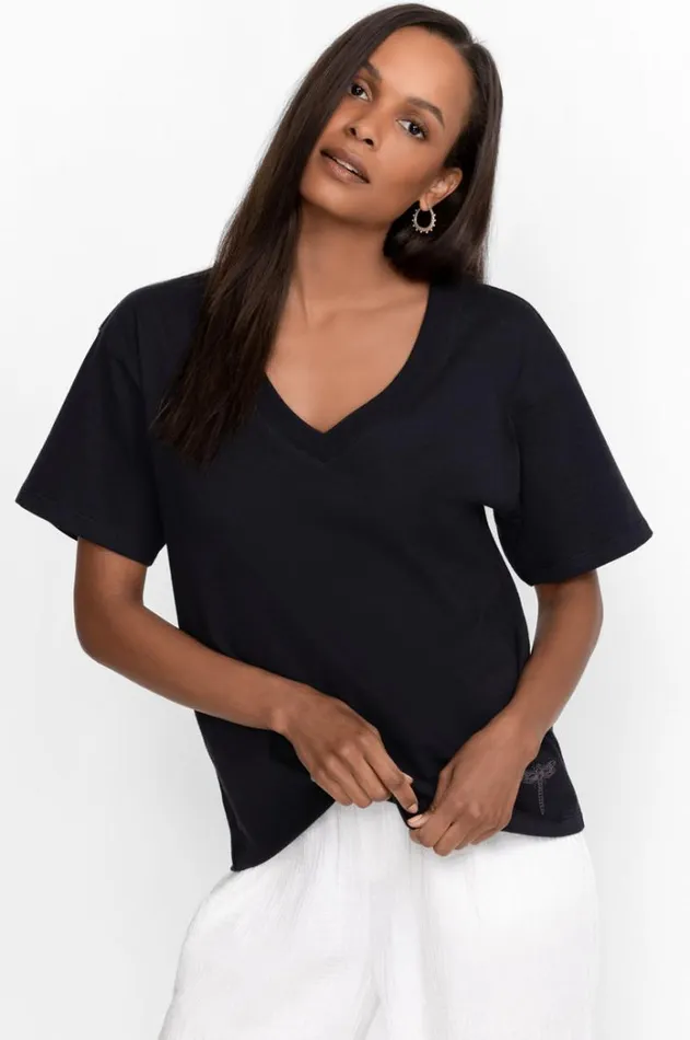 Women Organic Cotton Drop Shoulder Tee Black Beauty Johnny Was Tops