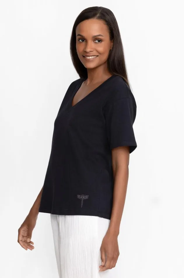 Women Organic Cotton Drop Shoulder Tee Black Beauty Johnny Was Tops Women Organic Cotton Drop Shoulder Tee Black Beauty Johnny Was Tops