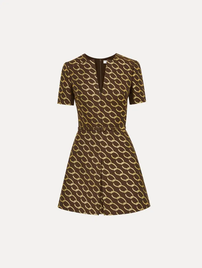 Women Oscar ChainLink Jacquard Dress Cafe Gold Oscar De La Renta Dresses