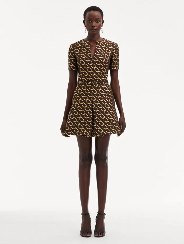 Women Oscar ChainLink Jacquard Dress Cafe Gold Oscar De La Renta Dresses Women Oscar ChainLink Jacquard Dress Cafe Gold Oscar De La Renta Dresses