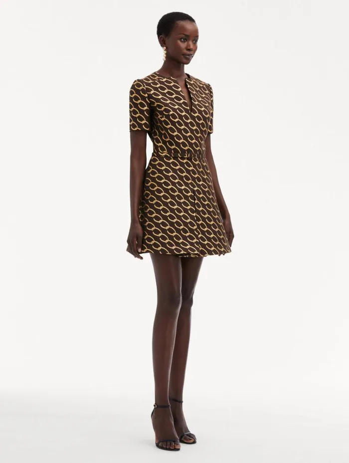 Women Oscar ChainLink Jacquard Dress Cafe Gold Oscar De La Renta Dresses Women Oscar ChainLink Jacquard Dress Cafe Gold Oscar De La Renta Dresses