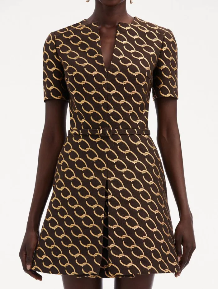 Women Oscar ChainLink Jacquard Dress Cafe Gold Oscar De La Renta Dresses Women Oscar ChainLink Jacquard Dress Cafe Gold Oscar De La Renta Dresses