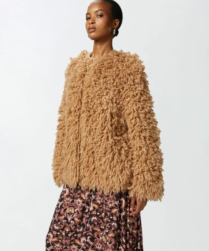 Women Outerwear Pinko Faux Fur Coat Brown 8211 Otter