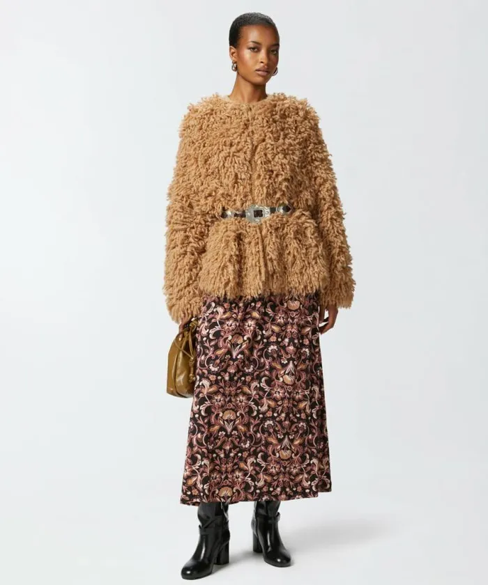 Women Outerwear Pinko Faux Fur Coat Brown 8211 Otter