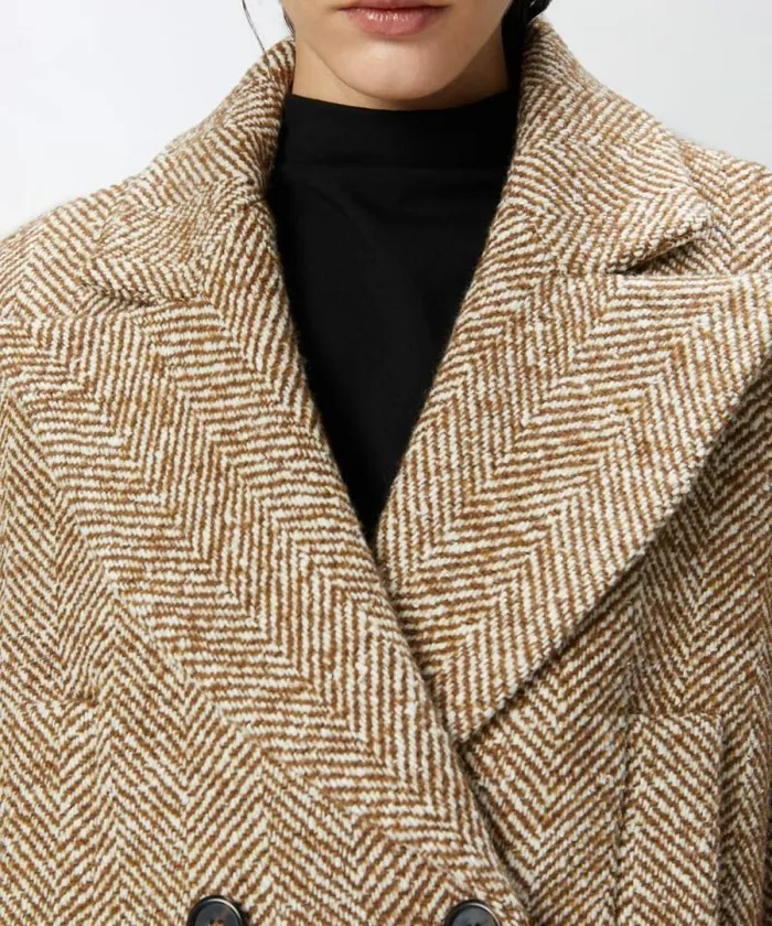 Women Outerwear Pinko Short Doublebreasted Coat Pea Coat With Herringbone Camelnatural Women Outerwear Pinko Short Doublebreasted Coat Pea Coat With Herringbone Camelnatural