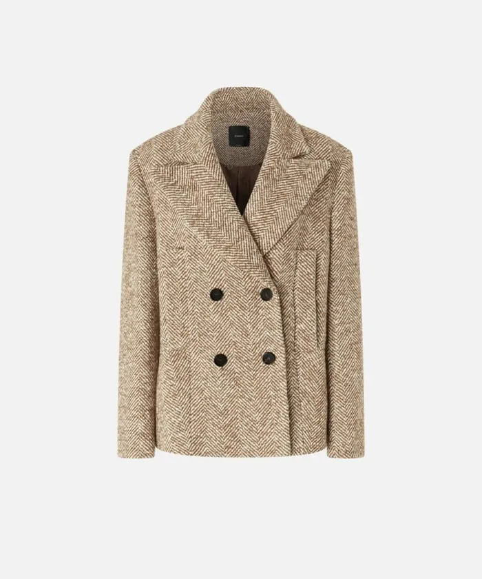 Women Outerwear Pinko Short Doublebreasted Coat Pea Coat With Herringbone Camelnatural Women Outerwear Pinko Short Doublebreasted Coat Pea Coat With Herringbone Camelnatural
