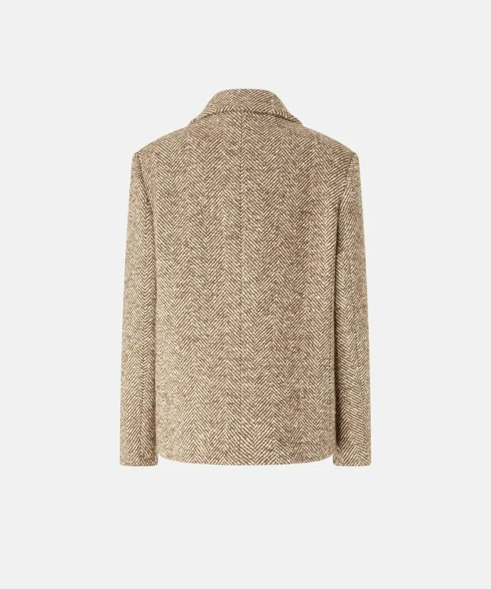 Women Outerwear Pinko Short Doublebreasted Coat Pea Coat With Herringbone Camelnatural Women Outerwear Pinko Short Doublebreasted Coat Pea Coat With Herringbone Camelnatural
