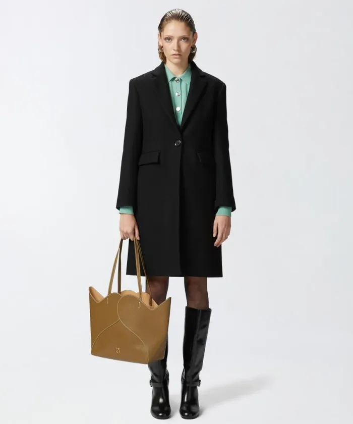 Women Outerwear Pinko Singlebreasted Woolblend Cloth Coat Limo Black