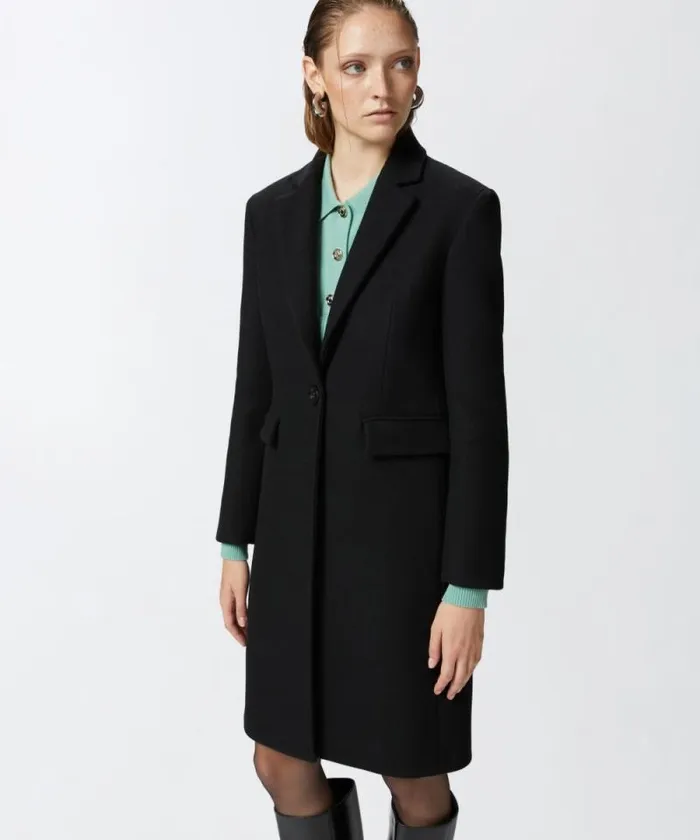 Women Outerwear Pinko Singlebreasted Woolblend Cloth Coat Limo Black Women Outerwear Pinko Singlebreasted Woolblend Cloth Coat Limo Black
