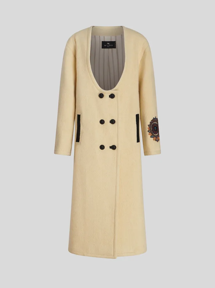 Women Oversize Long Coat With Embroidery Etro Coats And Outerwear