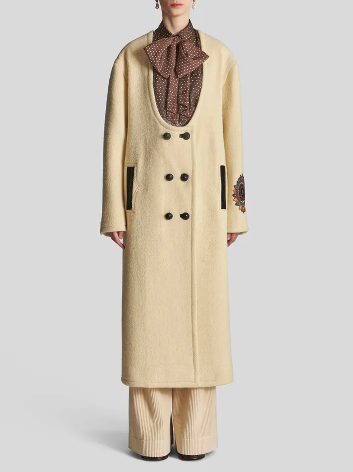 Women Oversize Long Coat With Embroidery Etro Coats And Outerwear