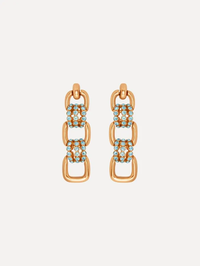 Women Pav Link Drop Earrings Aquamarine Oscar De La Renta Earrings