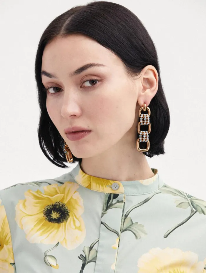 Women Pav Link Drop Earrings Aquamarine Oscar De La Renta Earrings Women Pav Link Drop Earrings Aquamarine Oscar De La Renta Earrings
