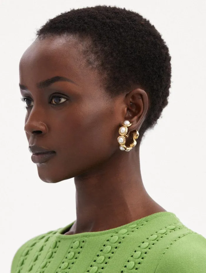 Women Pearl Sphere Hoop ClipOn Earrings Pearl Oscar De La Renta Earrings Women Pearl Sphere Hoop ClipOn Earrings Pearl Oscar De La Renta Earrings