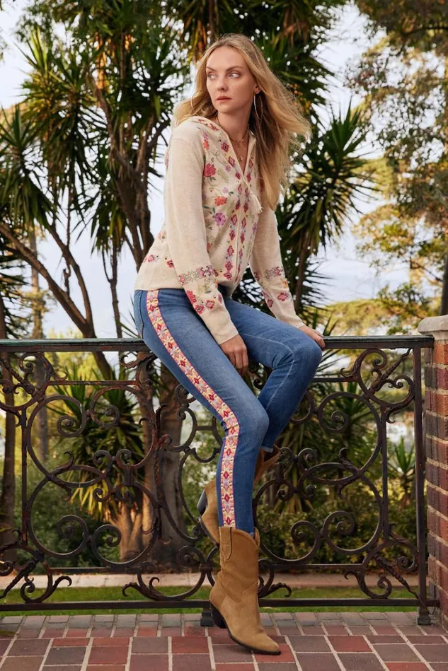 Women PHOEBE CROPPED SKINNY JEAN Medium Aged Indigo Johnny Was Bottoms Women PHOEBE CROPPED SKINNY JEAN Medium Aged Indigo Johnny Was Bottoms