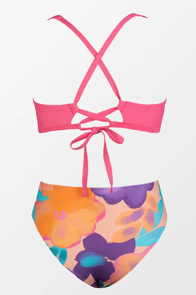Women Plus Size and Curve Bikinis Cupshe Lush Garden Ruffled Bralette And High Waist Plus Size Bikini Set Multicolor