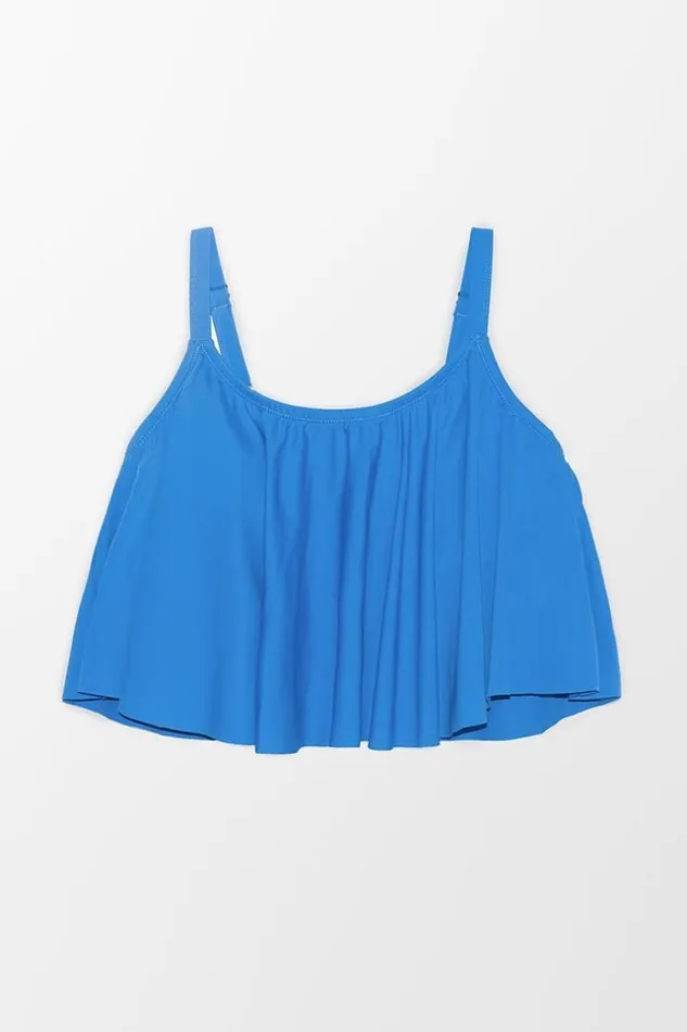Women Plus Size and Curve Bikinis Cupshe Stacey Blue Ruffle Plus Size Tankini Top Blue