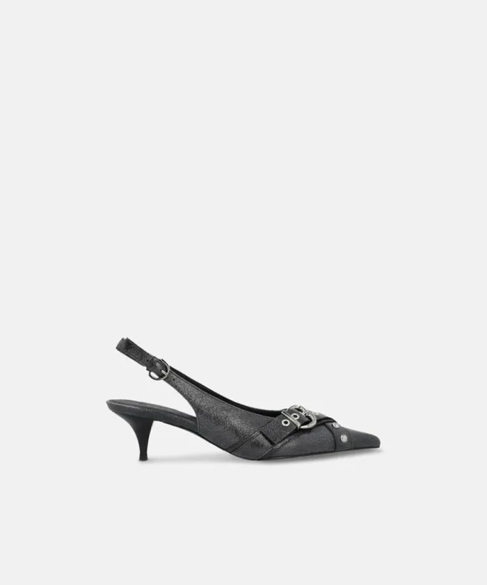 Women Pumps Pinko Heeled Leather Slingbacks With Buckle Limo Black