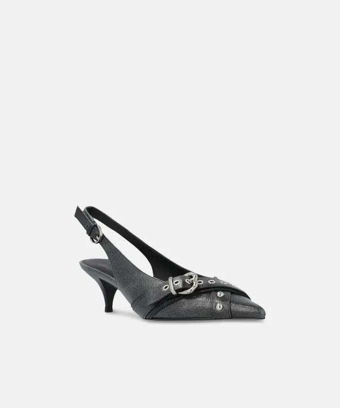 Women Pumps Pinko Heeled Leather Slingbacks With Buckle Limo Black