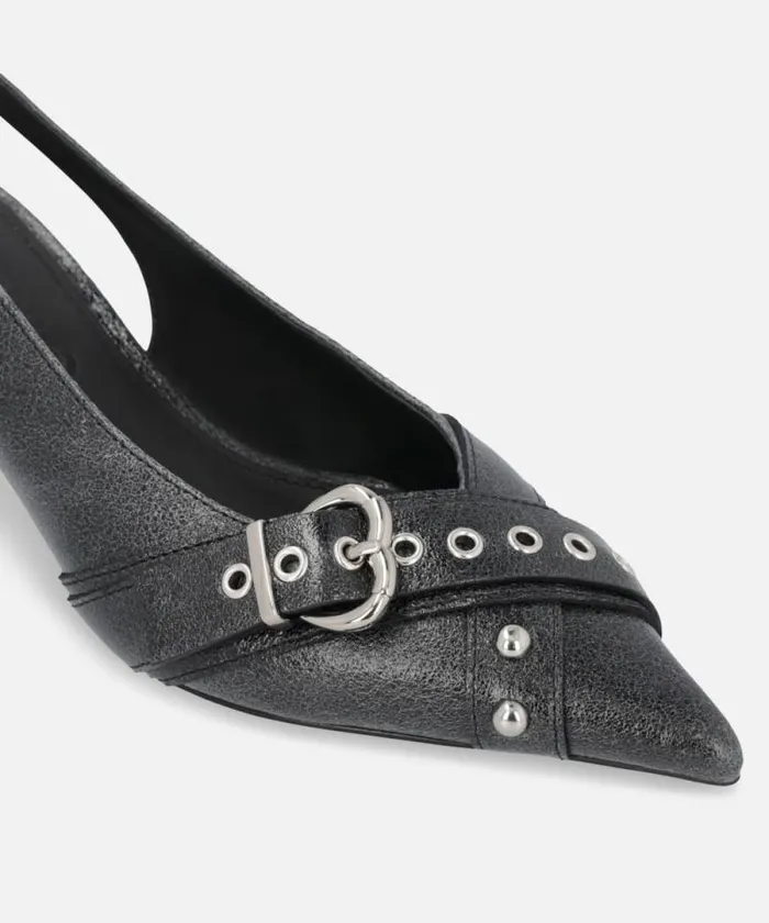 Women Pumps Pinko Heeled Leather Slingbacks With Buckle Limo Black