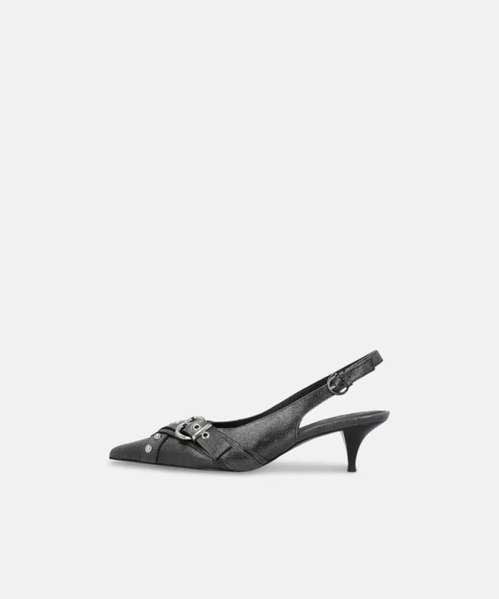 Women Pumps Pinko Heeled Leather Slingbacks With Buckle Limo Black