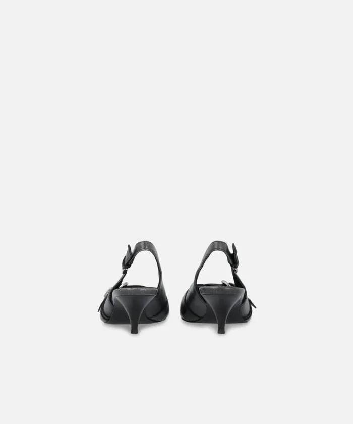 Women Pumps Pinko Heeled Leather Slingbacks With Buckle Limo Black