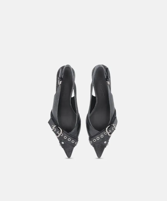 Women Pumps Pinko Heeled Leather Slingbacks With Buckle Limo Black